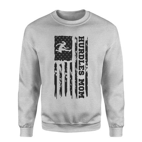 hurdles mom vertical flag on a sweatshirt with a black graphic