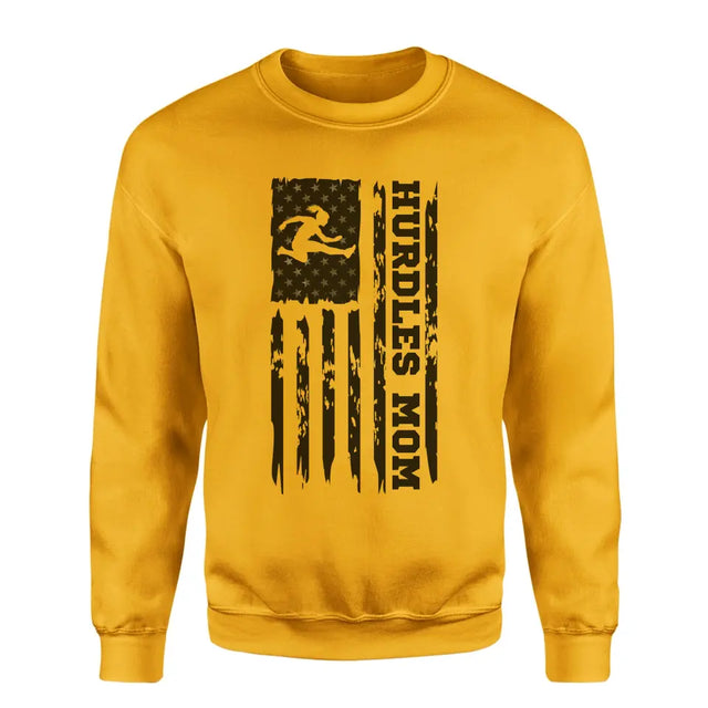 hurdles mom vertical flag on a sweatshirt with a black graphic