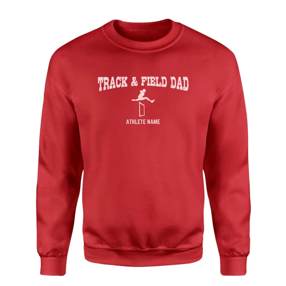 hurdles dad with hurdler icon and hurdler name on a sweatshirt with a white graphic