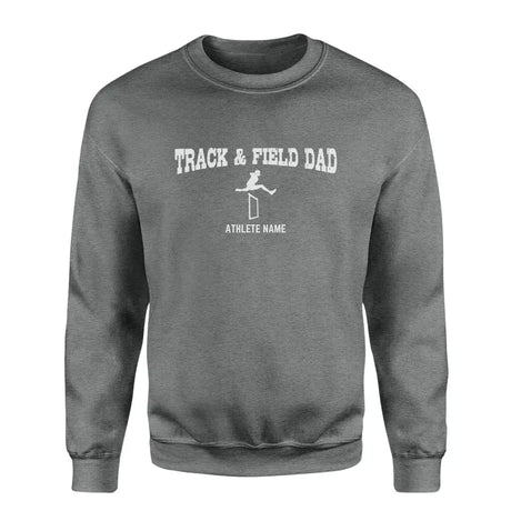 hurdles dad with hurdler icon and hurdler name on a sweatshirt with a white graphic