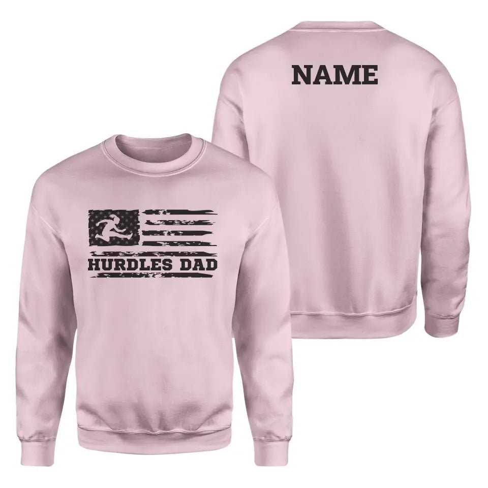 hurdles dad horizontal flag with hurdler name on a sweatshirt with a black graphic