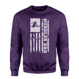 hurdles dad vertical flag on a sweatshirt with a white graphic