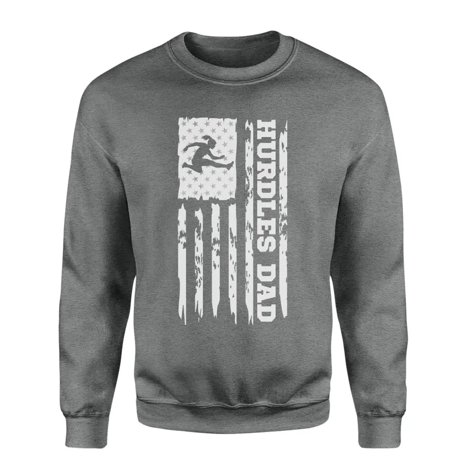 hurdles dad vertical flag on a sweatshirt with a white graphic