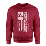 hurdles dad vertical flag on a sweatshirt with a white graphic