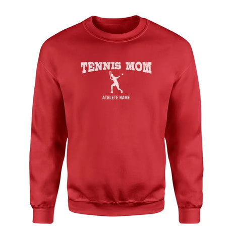 Tennis Mom with Tennis Player Icon and Tennis Player Name on a Sweatshirt with a White Graphic