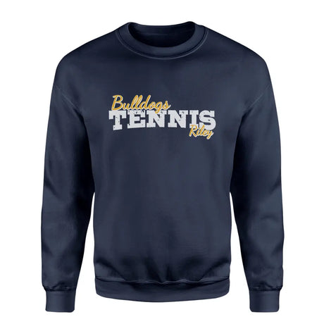 Custom Tennis Mascot and Tennis Player Name on a Sweatshirt with a White Graphic