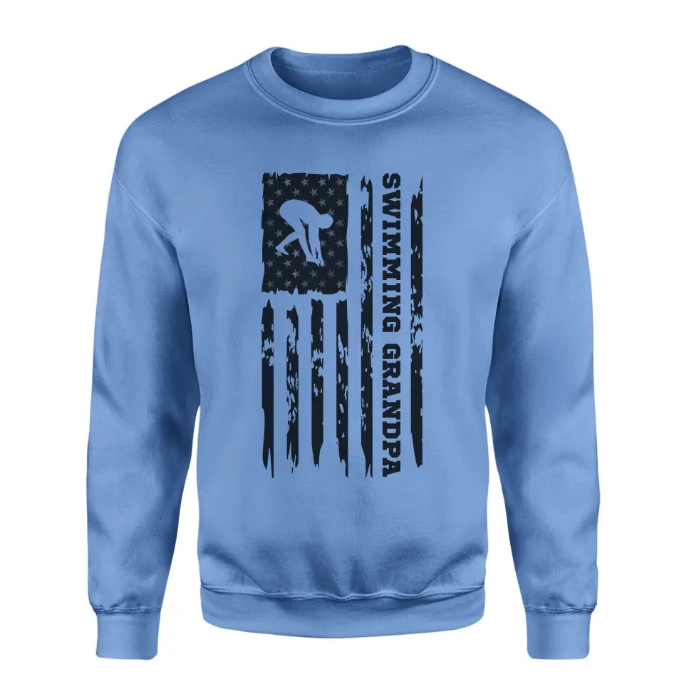 Swimming Grandpa Vertical Flag on a Sweatshirt with a Black Graphic