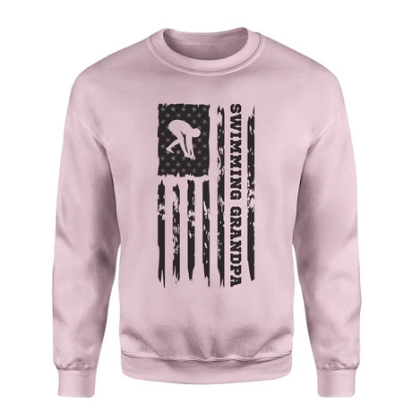 Swimming Grandpa Vertical Flag on a Sweatshirt with a Black Graphic