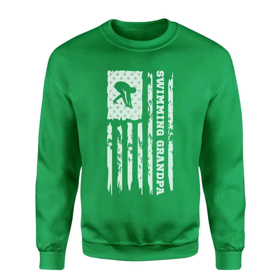 Swimming Grandpa Vertical Flag on a Sweatshirt with a White Graphic