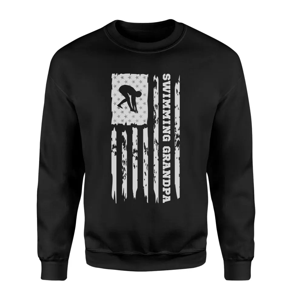 Swimming Grandpa Vertical Flag on a Sweatshirt with a White Graphic