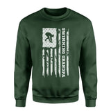 Swimming Grandpa Vertical Flag on a Sweatshirt with a White Graphic