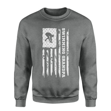 Swimming Grandpa Vertical Flag on a Sweatshirt with a White Graphic