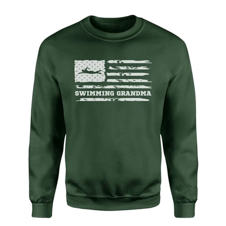 Swimming Grandma Horizontal Flag on a Sweatshirt with a White Graphic