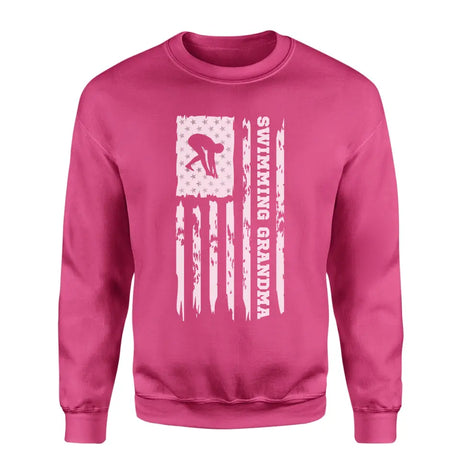 Swimming Grandma Vertical Flag on a Sweatshirt with a White Graphic