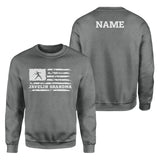 Javelin Grandma Horizontal Flag With Javelin Thrower Name on a Sweatshirt with a White Graphic