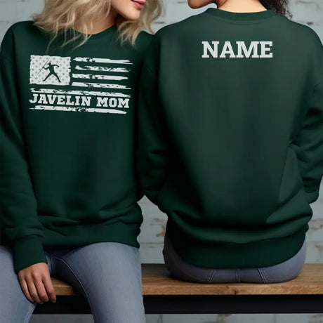 Javelin Mom Horizontal Flag With Javelin Thrower Name on a Sweatshirt with a White Graphic