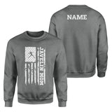 Javelin Mom Vertical Flag With Javelin Thrower Name on a Sweatshirt with a White Graphic