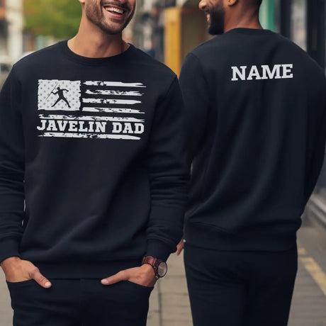 Javelin Dad Horizontal Flag With Javelin Thrower Name on a Sweatshirt with a White Graphic