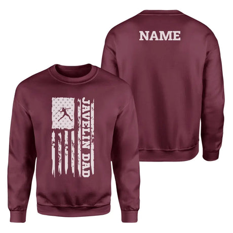 Javelin Dad Vertical Flag With Javelin Thrower Name on a Sweatshirt with a White Graphic