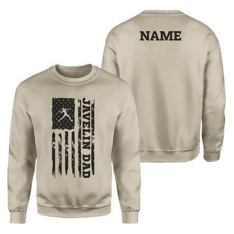 javelin dad vertical flag with javelin thrower name on a sweatshirt with a black graphic