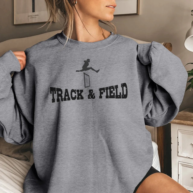 basic hurdles with hurdler icon on a sweatshirt with a black graphic