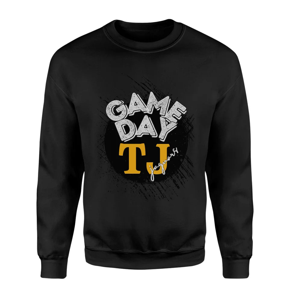 custom distressed game day graphic on a sweatshirt