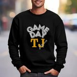 custom distressed game day graphic on a sweatshirt