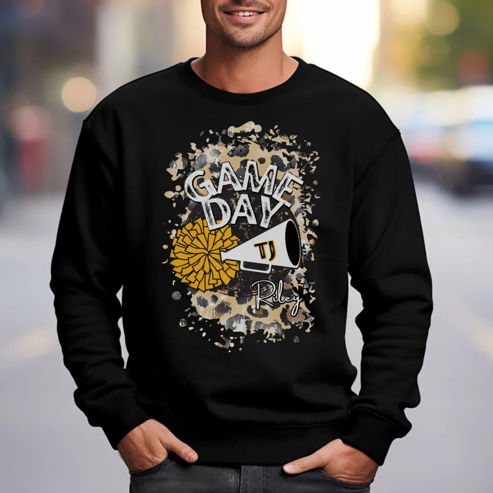 custom game day cheer graphic on a sweatshirt