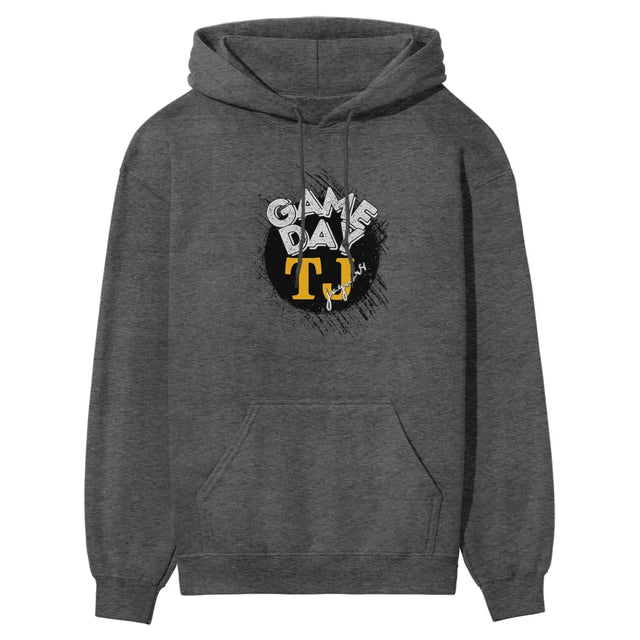 custom distressed game day graphic on a hoodie