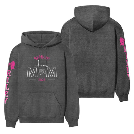 senior cheer mom with cheerleader name on a hoodie