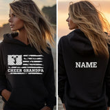 cheer grandpa horizontal flag with cheerleader name on a hoodie with a white graphic