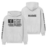 cheer grandpa horizontal flag with cheerleader name on a hoodie with a black graphic