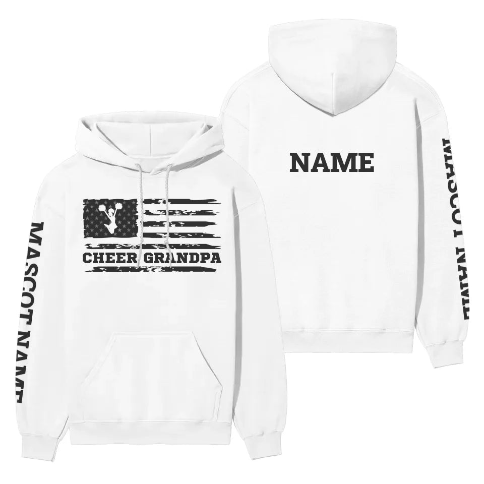 cheer grandpa horizontal flag with cheerleader name on a hoodie with a black graphic