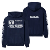 cheer grandpa horizontal flag with cheerleader name on a hoodie with a white graphic