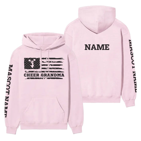 cheer grandma horizontal flag with cheerleader name on a hoodie with a black graphic