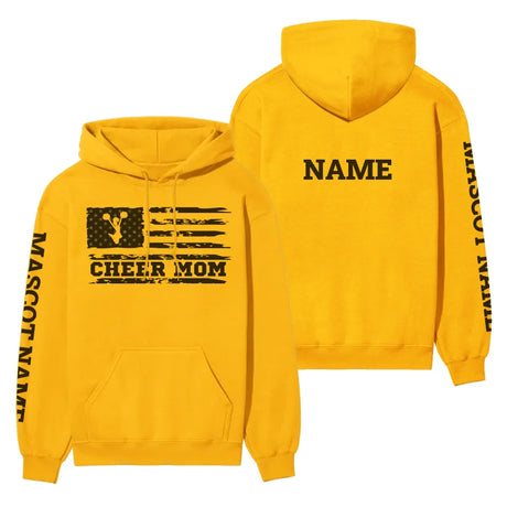 cheer mom horizontal flag with cheerleader name on a hoodie with a black graphic