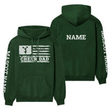 cheer dad horizontal flag with cheerleader name on a hoodie with a white graphic