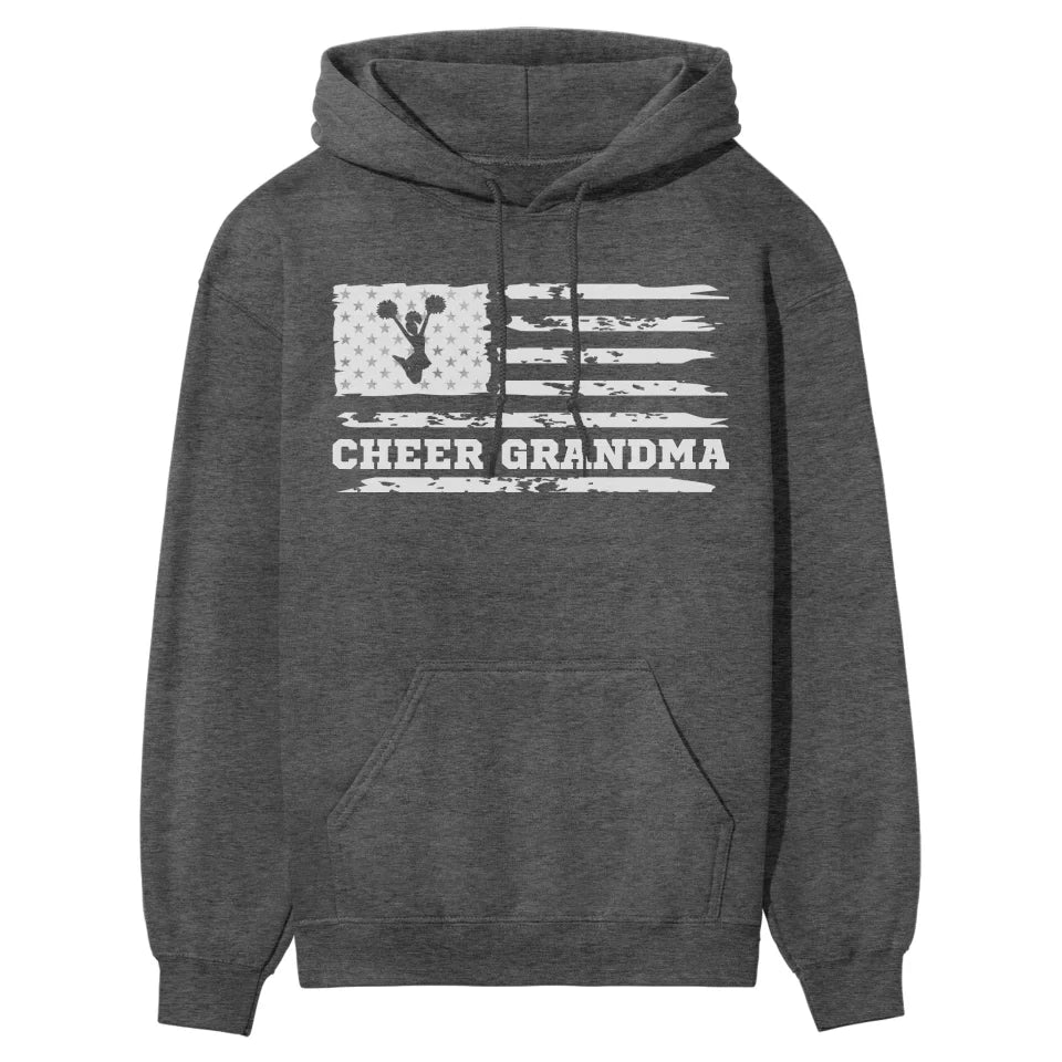 cheer grandma horizontal flag on a hoodie with a white graphic