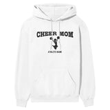 cheer mom with cheerleader icon and cheerleader name on a hoodie with a black graphic