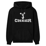 basic cheer with cheerleader icon on a hoodie with a white graphic