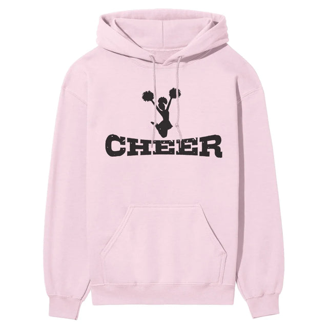 basic cheer with cheerleader icon on a hoodie with a black graphic