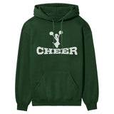 basic cheer with cheerleader icon on a hoodie with a white graphic