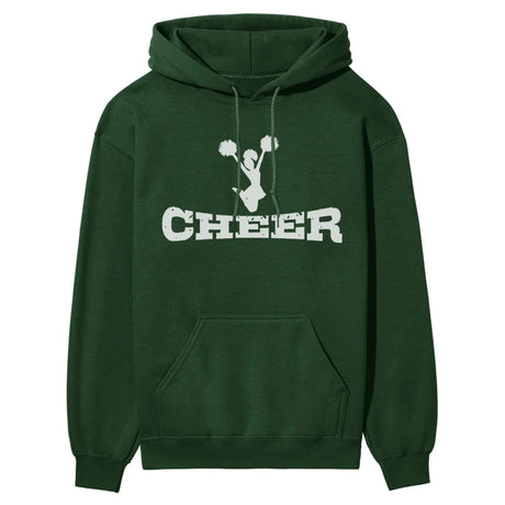 basic cheer with cheerleader icon on a hoodie with a white graphic