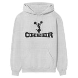 basic cheer with cheerleader icon on a hoodie with a black graphic