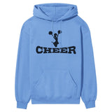 basic cheer with cheerleader icon on a hoodie with a black graphic