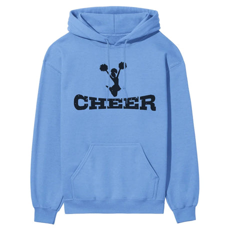 basic cheer with cheerleader icon on a hoodie with a black graphic