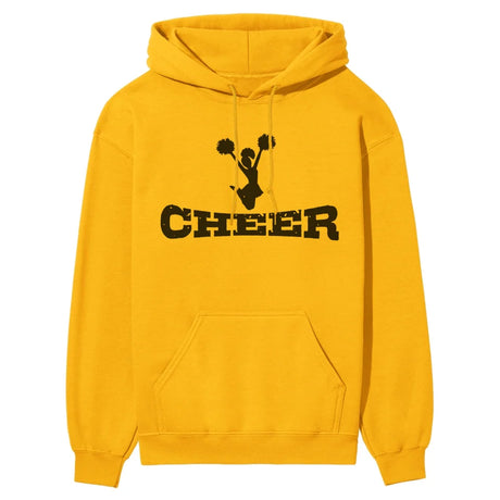 basic cheer with cheerleader icon on a hoodie with a black graphic