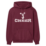 basic cheer with cheerleader icon on a hoodie with a white graphic