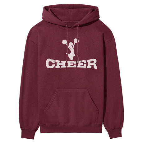 basic cheer with cheerleader icon on a hoodie with a white graphic