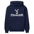 basic cheer with cheerleader icon on a hoodie with a white graphic